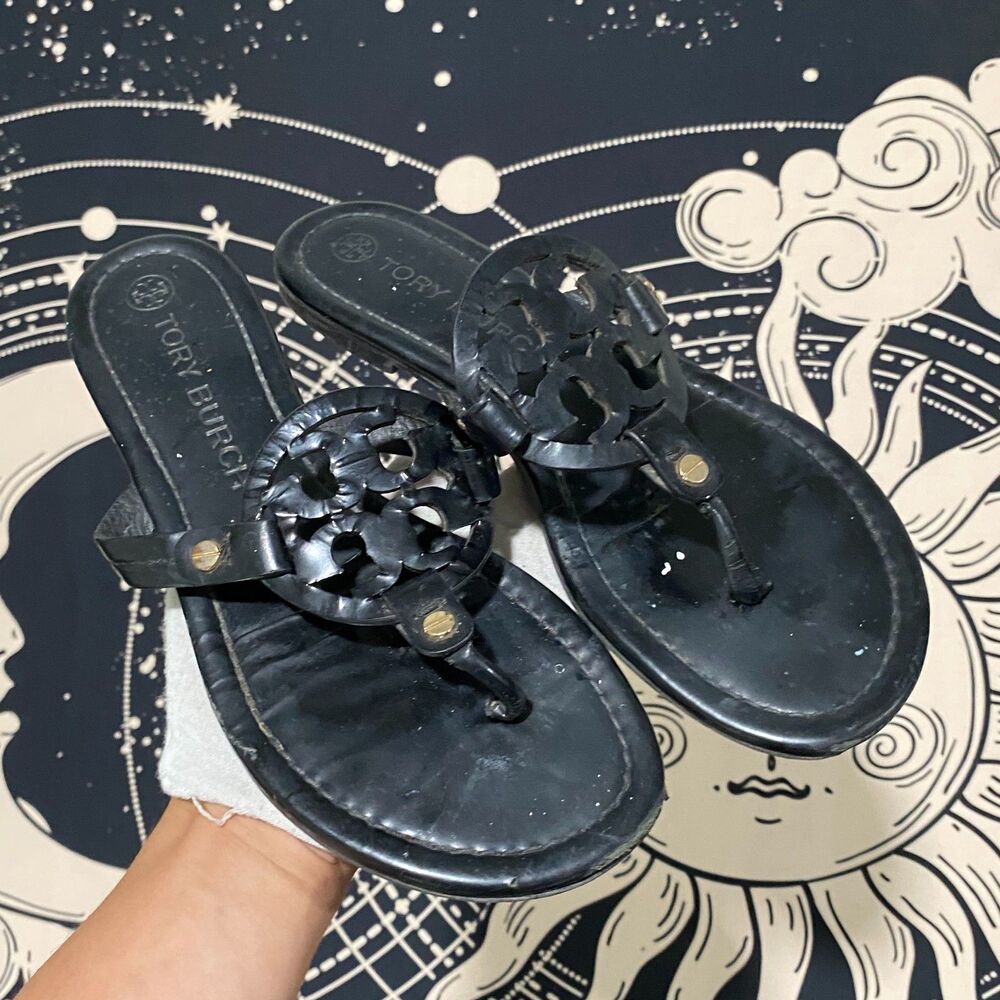 Tory Burch Miller Flip-Flop Thong Sandal Women's Black Leather Slip-On Summer
